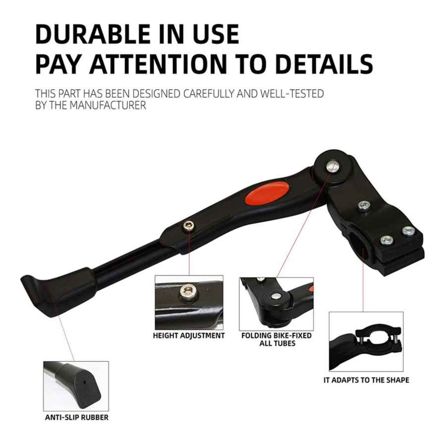 Catzon Adjustable Bike Kickstand Aluminum Rear Side Bicycle Stand for Bike 22"-27"-Black