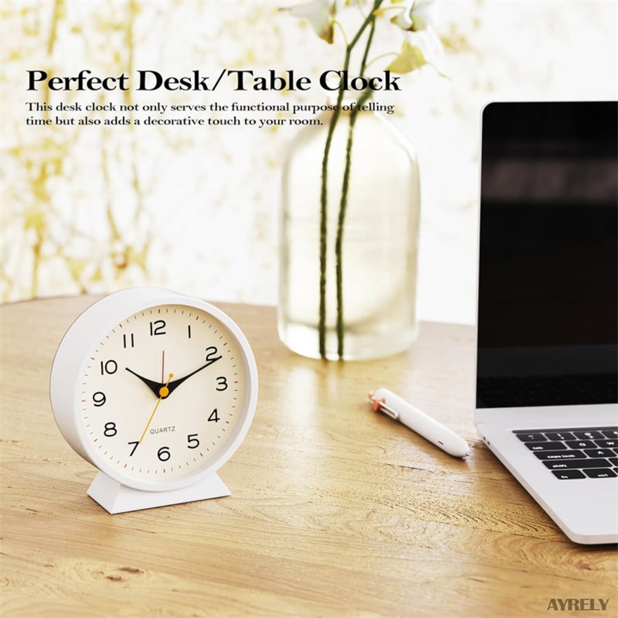 Catzon Analog Alarm Clock with Light Slient Battery Operated for Bedroom-White