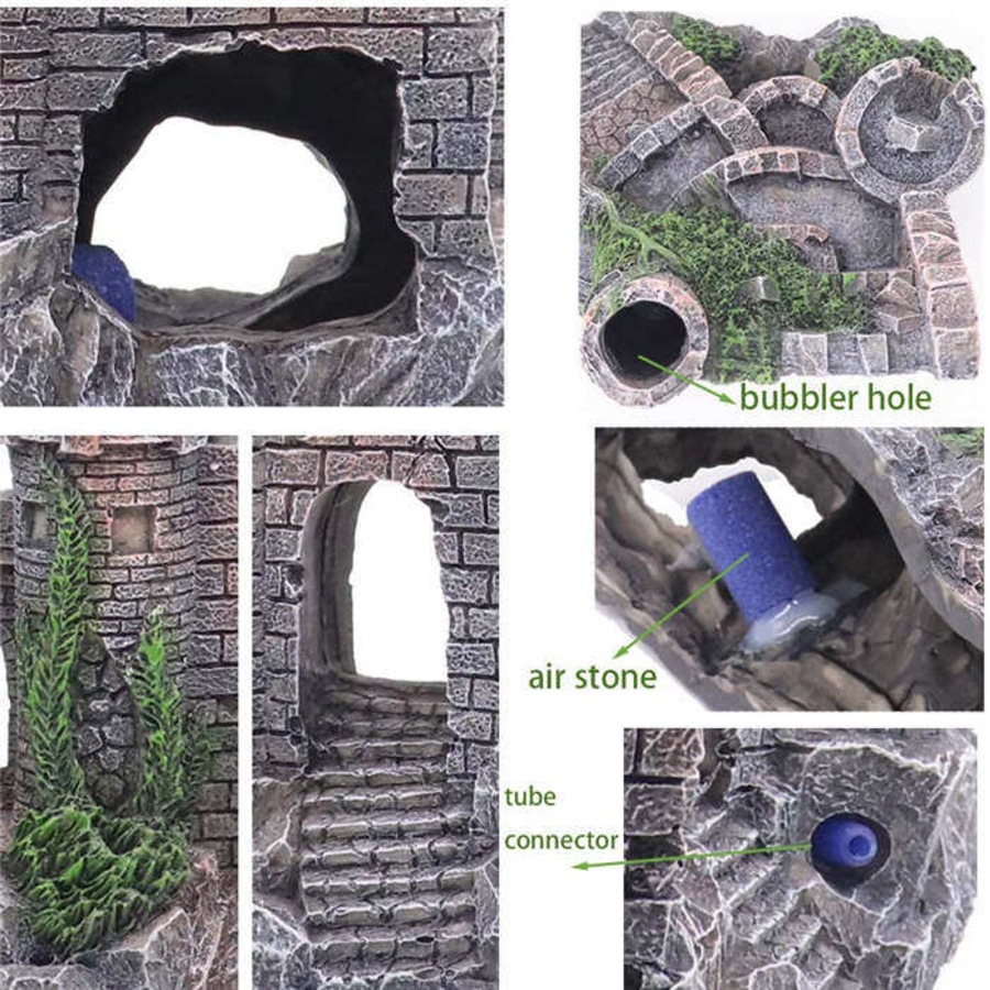 Catzon Aquarium Resin Castle Decoration Hideouts Stone Cave Hide House Fish Tank Accessories-RQ141C