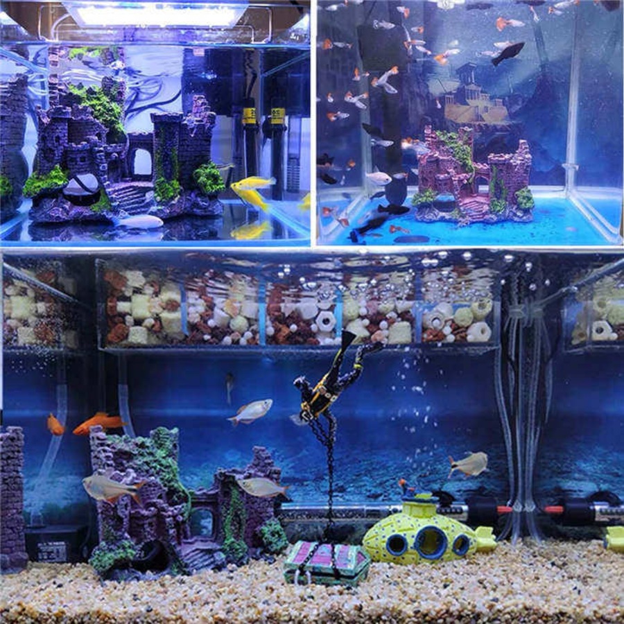 Catzon Aquarium Resin Castle Decoration Hideouts Stone Cave Hide House Fish Tank Accessories-RQ141C