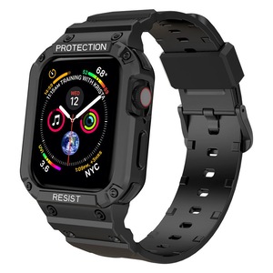 Catzon Armor TPU Waterproof Watch Strap with Shockproof Case for iWatch Series7 SE 6 5 4 3 2 1-Black