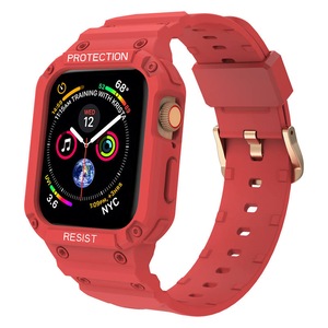 Catzon Armor TPU Waterproof Watch Strap with Shockproof Case for iWatch Series7 SE 6 5 4 3 2 1-Red