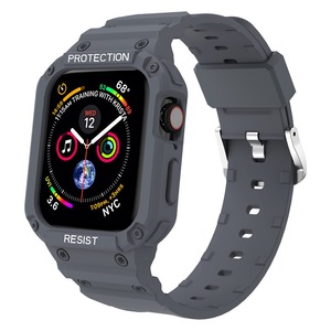 Catzon Armor TPU Waterproof Watch Strap with Shockproof Case for iWatch Series7 SE 6 5 4 3 2 1-Blue Grey