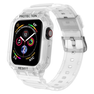 Catzon Armor TPU Waterproof Watch Strap with Shockproof Case for iWatch Series7 SE 6 5 4 3 2 1-Clear