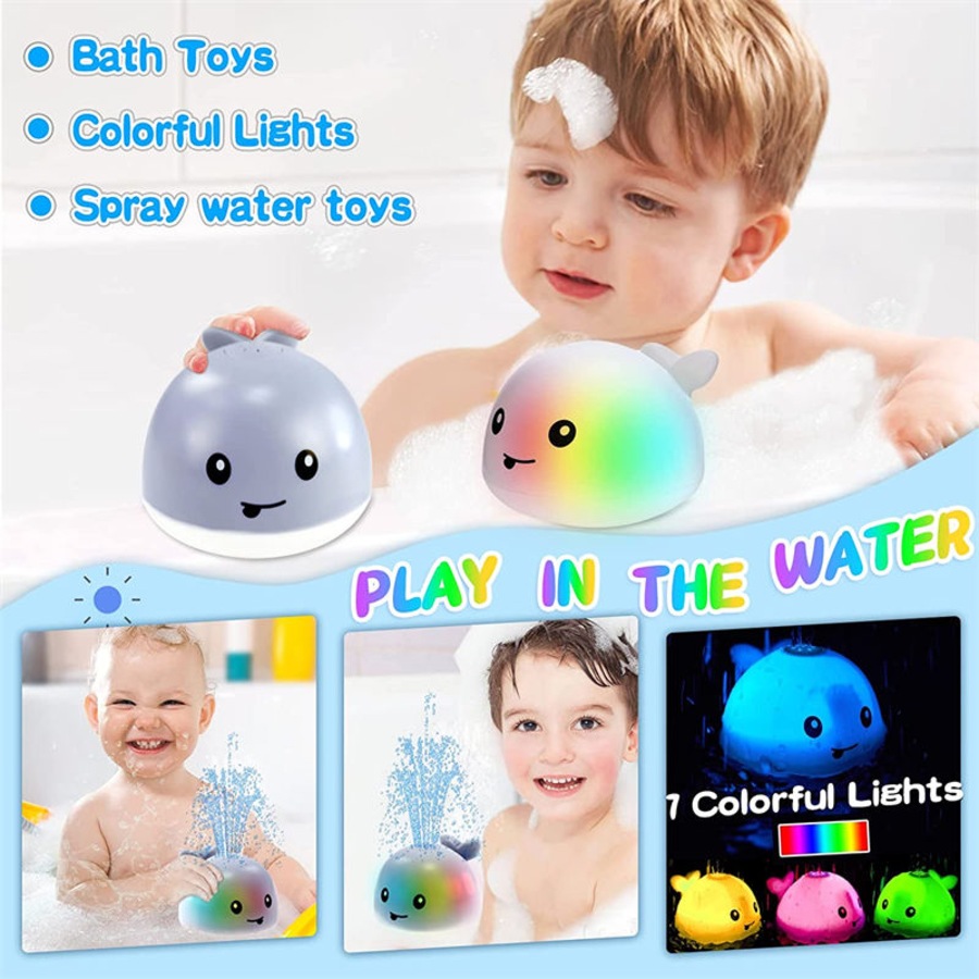 Catzon Baby Bath Toys Whale Light Up Sprinkler Bathtub Toys for Boys Girls Gray