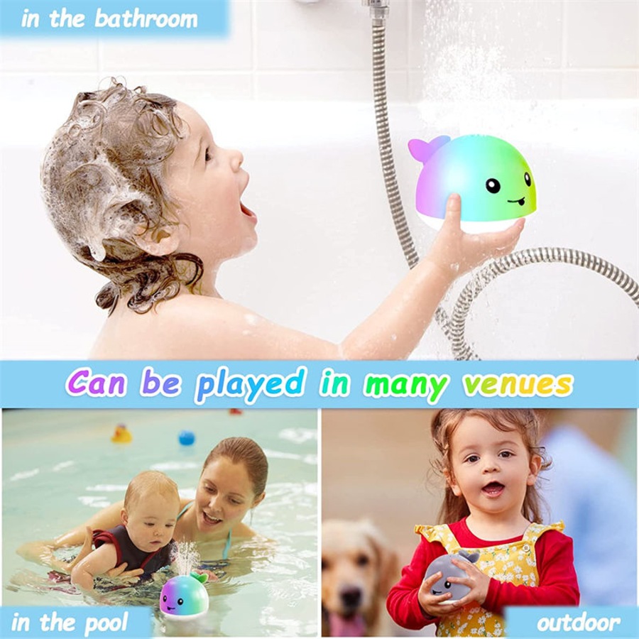 Catzon Baby Bath Toys Whale Light Up Sprinkler Bathtub Toys for Boys Girls Gray