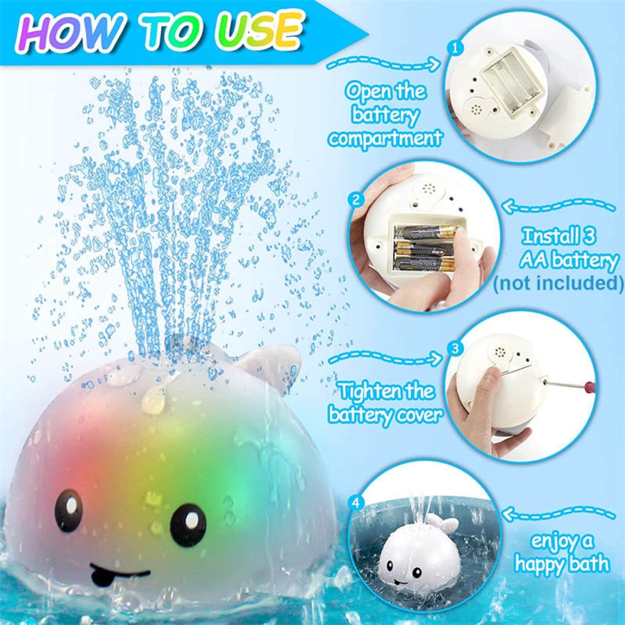 Catzon Baby Bath Toys Whale Light Up Sprinkler Bathtub Toys for Boys Girls Gray
