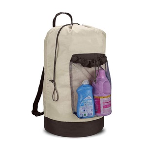 Catzon Backpack Laundry Bag With Shoulder Straps And Mesh Pocket Durable Nylon Clothes Bag for College Travel Laundromat -Khaki
