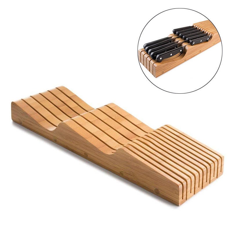 Catzon Bamboo Knife Block Organizer Wood Drawer Holder Insert Storage for Kitchen