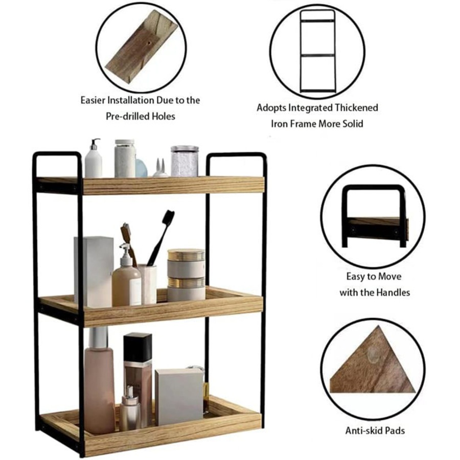 Catzon Bathroom Countertop Tray 3-Tier Wooden Vanity Organizer for Bedroom-Light