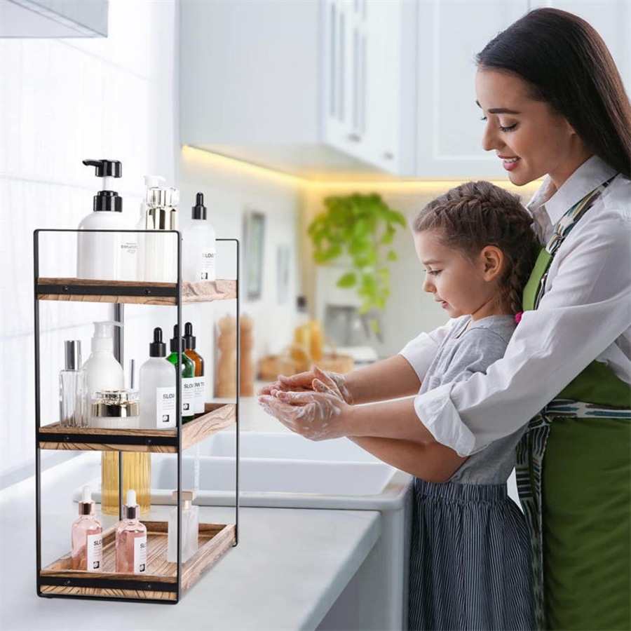 Catzon Bathroom Countertop Tray 3-Tier Wooden Vanity Organizer for Bedroom-Light