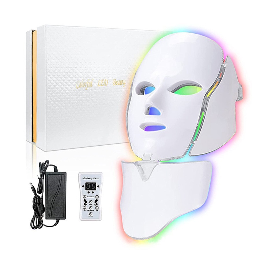 Buy Catzon Blue Red Light Therapy Mask 7 Colors LED with Neck Mask ...