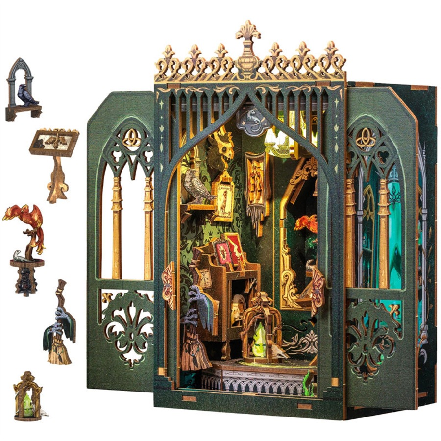 Catzon Book Nook Kit 3D Wooden Puzzle Dollhouse Set with LED Light for Birthday Gift-MF02