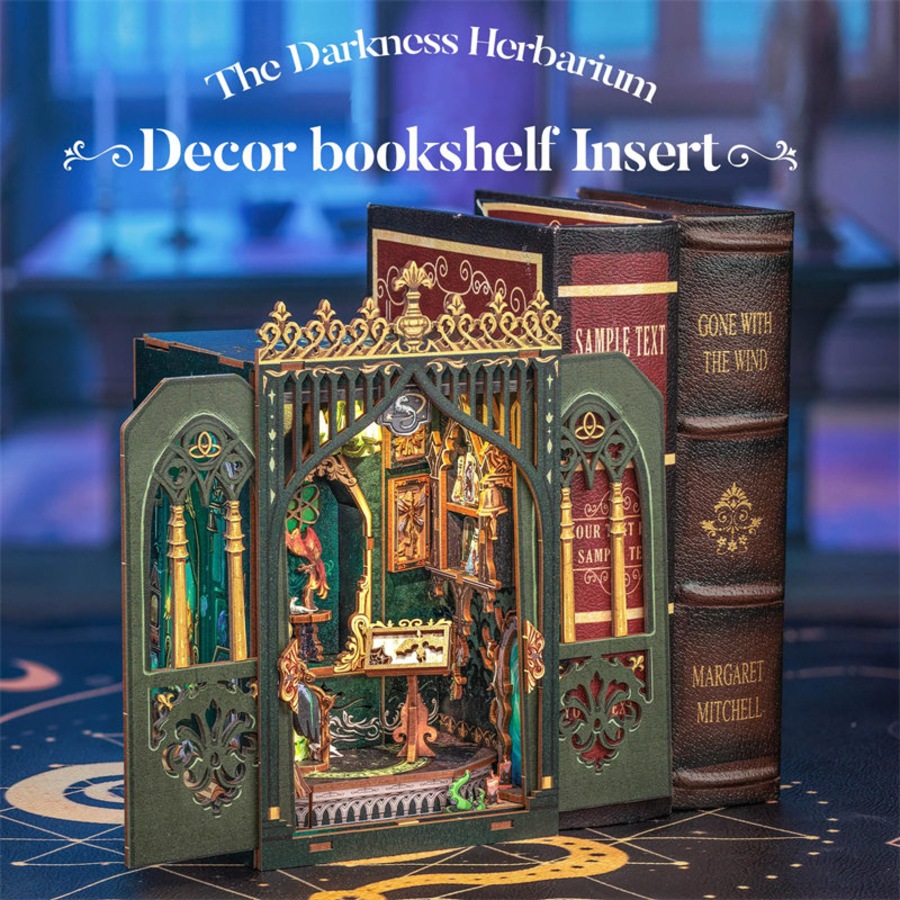 Catzon Book Nook Kit 3D Wooden Puzzle Dollhouse Set with LED Light for Birthday Gift-MF02