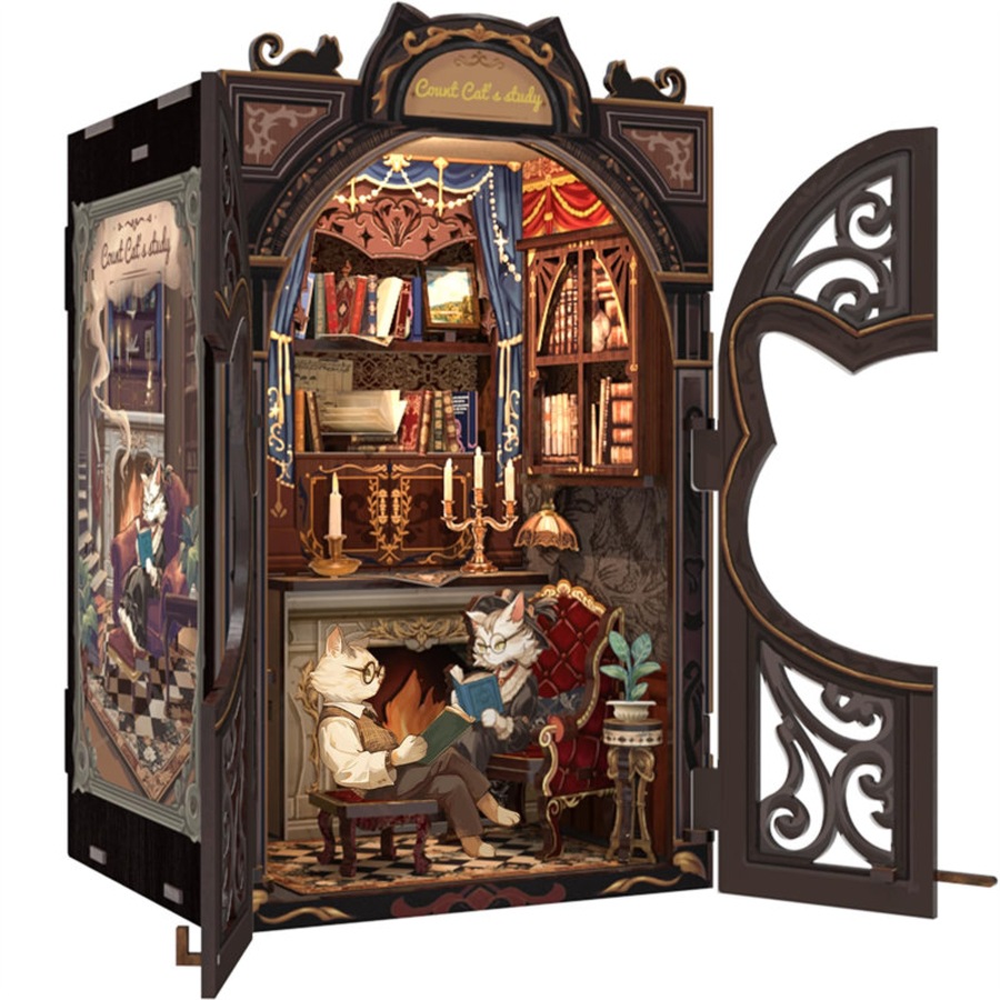 Catzon Book Nook Kit 3D Wooden Puzzle Dollhouse Set with LED Light for Birthday Gift-SD03
