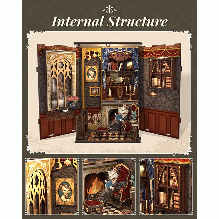 Catzon Book Nook Kit 3D Wooden Puzzle Dollhouse Set with LED Light for Birthday Gift-SD03