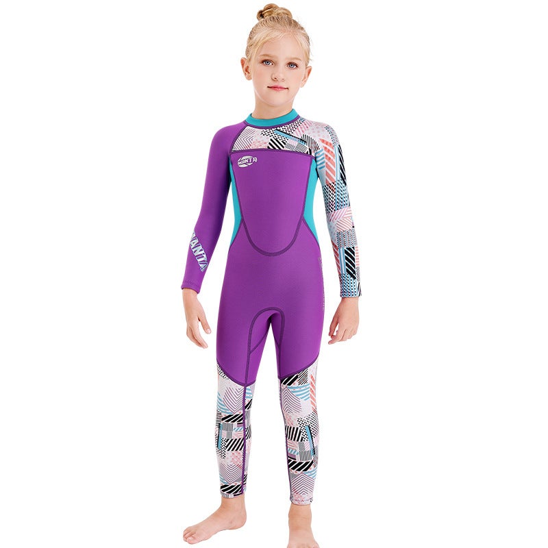 Catzon boys 2.5mm Neoprene Full Body Wetsuit UV Protection Keep Warm Long Sleeve Swimsuit-Purple