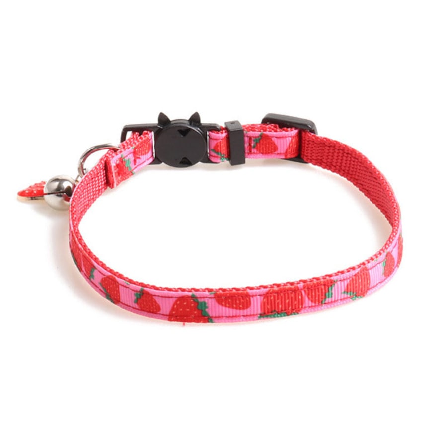 Catzon Breakaway Cat Collar with Bell Safety Adjustable Cat Collars-Strawberry