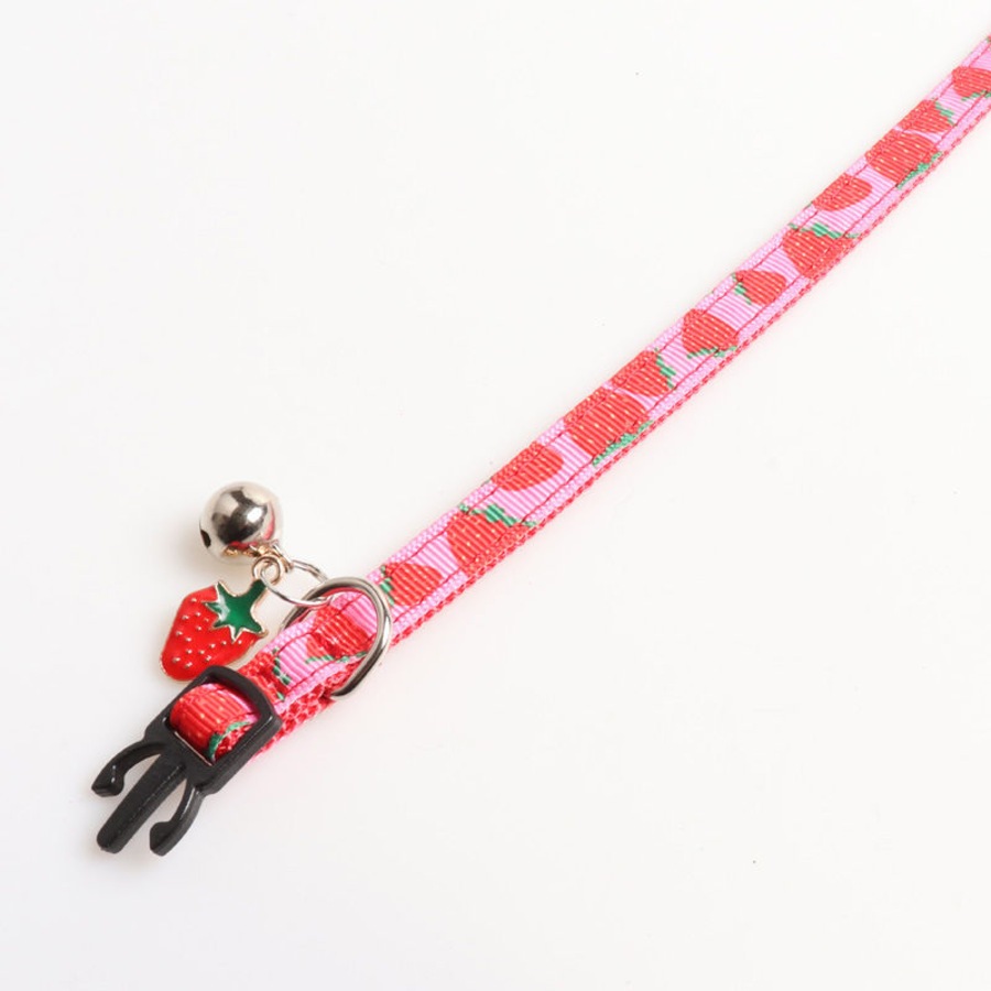 Catzon Breakaway Cat Collar with Bell Safety Adjustable Cat Collars-Strawberry