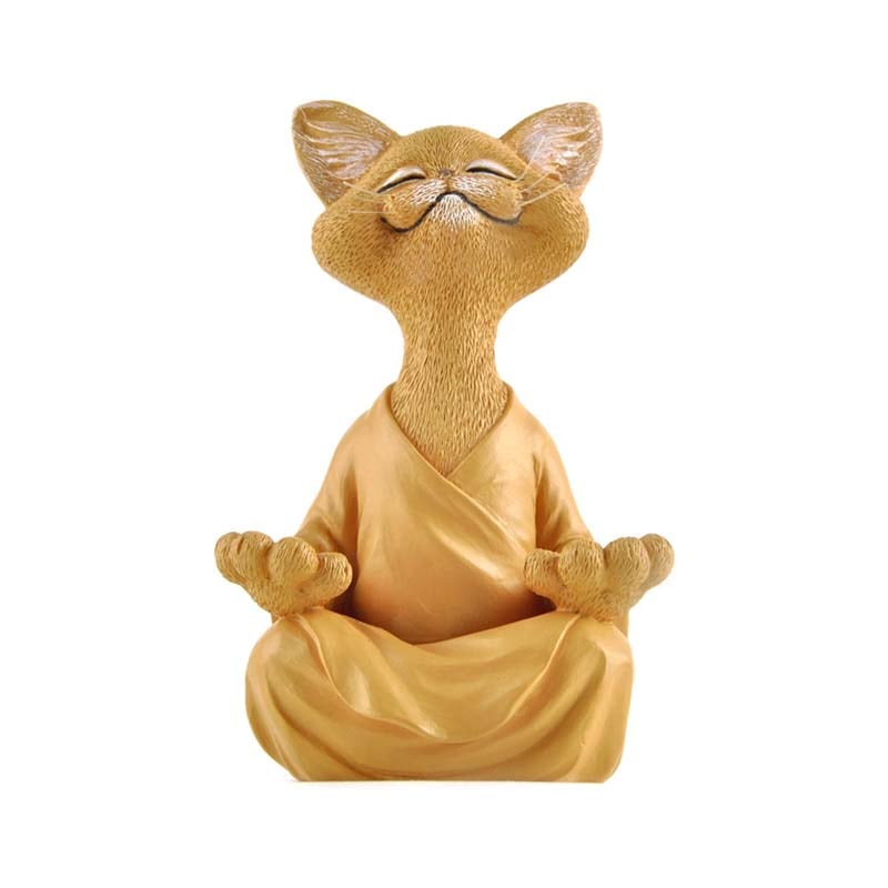 Buy Catzon Buddha Cat Statue Yoga Collectible Home Decoration-Orange ...