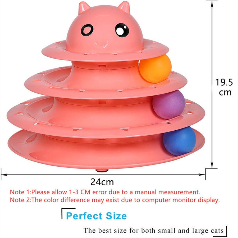 Catzon Cat Toy Roller 3 Level Turntable with Six Colorful Balls Interactive Puzzle Kitten Toys Pink