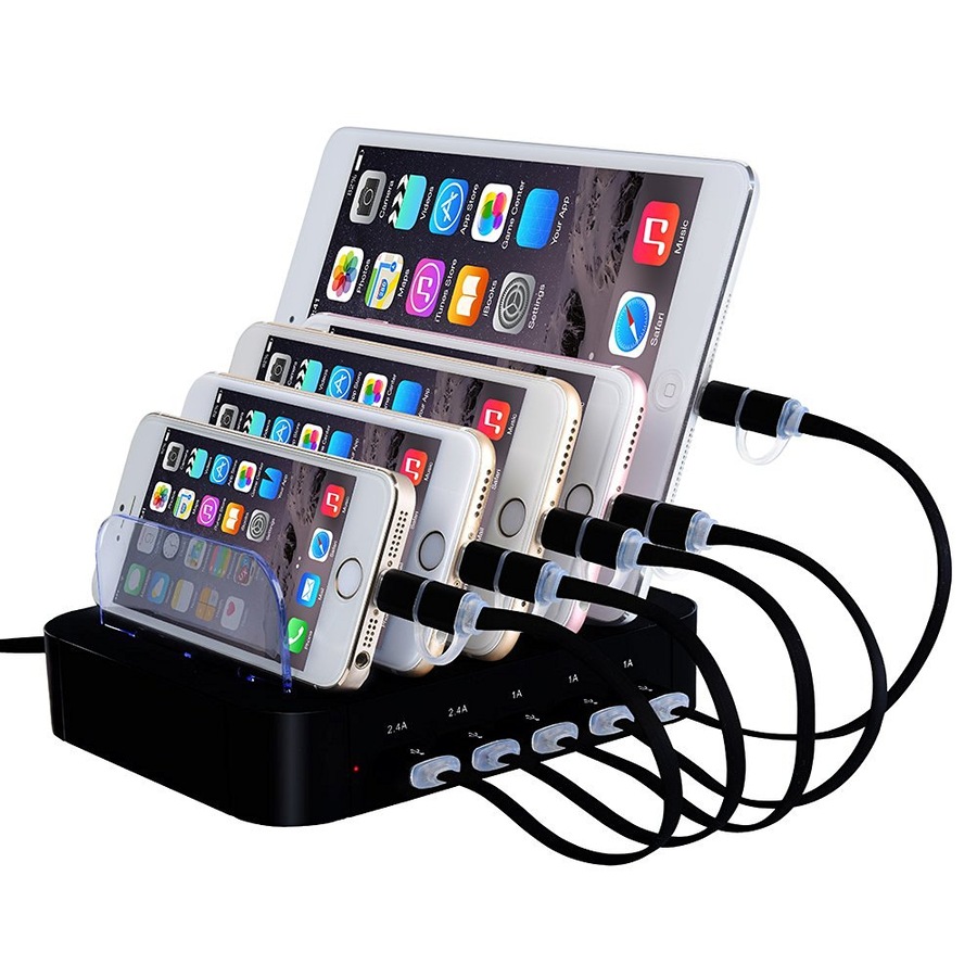 Catzon Charging Station 5 Port Cell Phone USB Hub Charger Quick Charge Multi Port Electronic Device Desktop