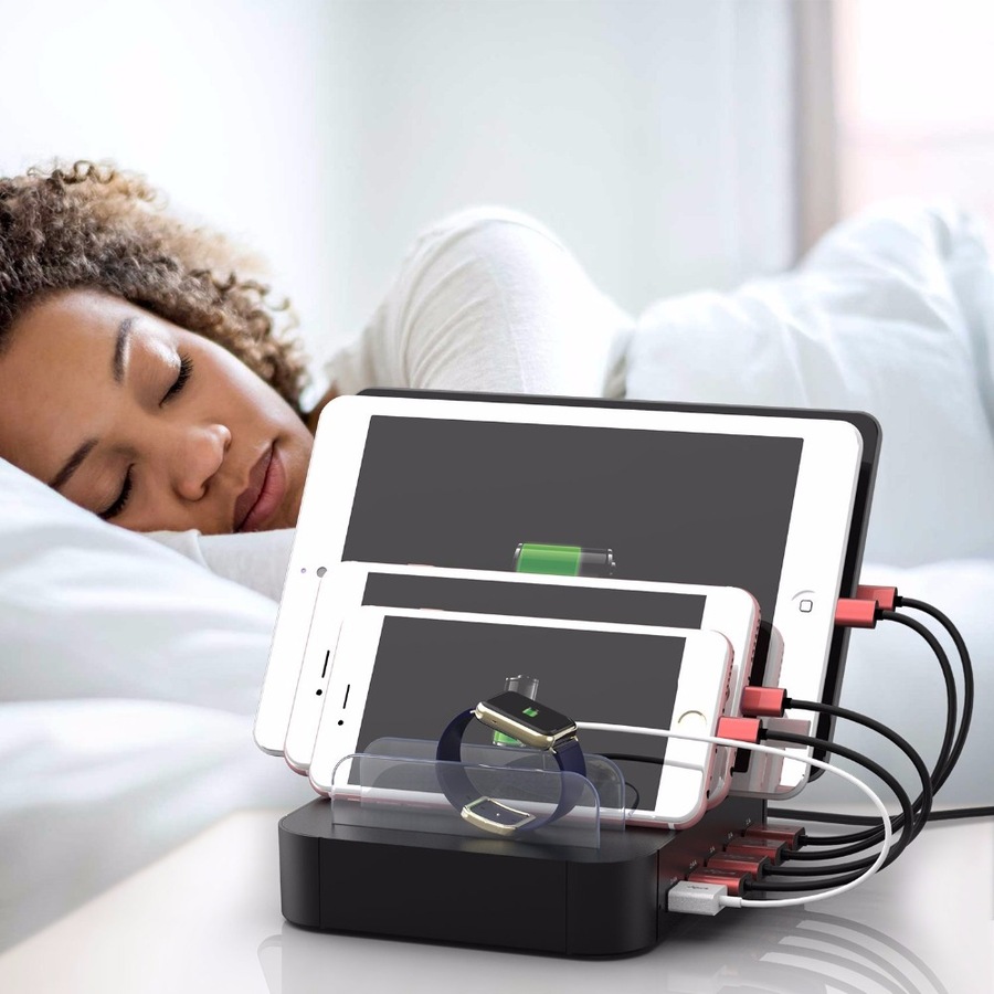 Catzon Charging Station 5 Port Cell Phone USB Hub Charger Quick Charge Multi Port Electronic Device Desktop