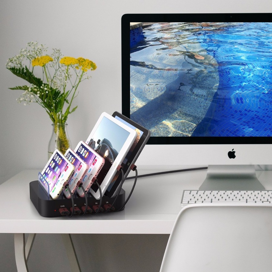 Catzon Charging Station 5 Port Cell Phone USB Hub Charger Quick Charge Multi Port Electronic Device Desktop