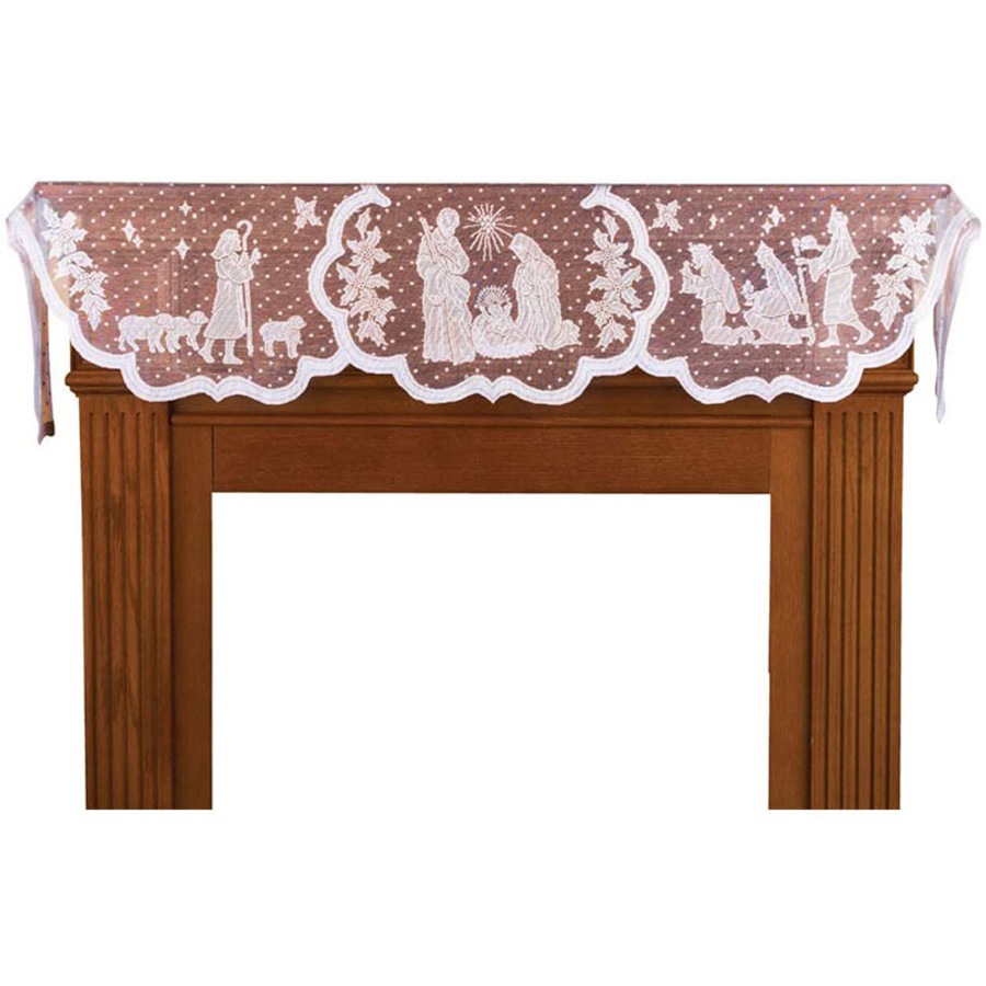 Catzon Christmas Mantel Fireplace Scarf White Lace Jesus Garland Decoration