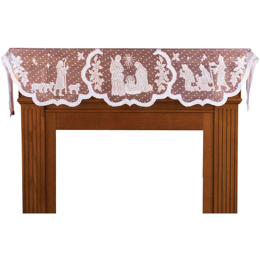 Catzon Christmas Mantel Fireplace Scarf White Lace Jesus Garland Decoration