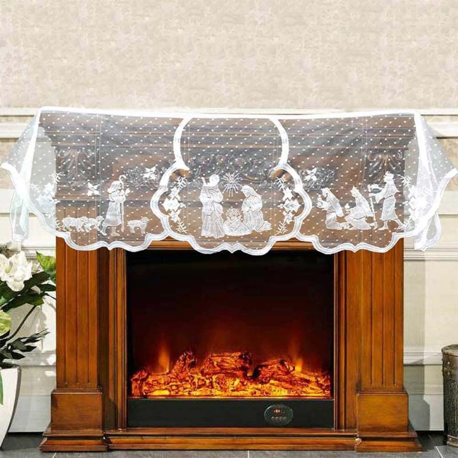 Catzon Christmas Mantel Fireplace Scarf White Lace Jesus Garland Decoration