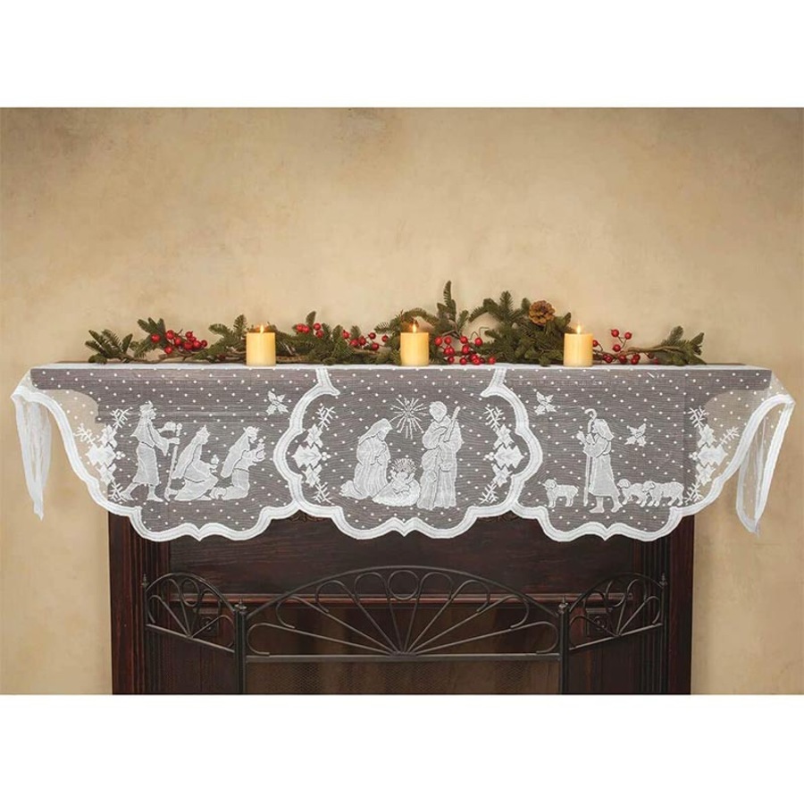 Catzon Christmas Mantel Fireplace Scarf White Lace Jesus Garland Decoration