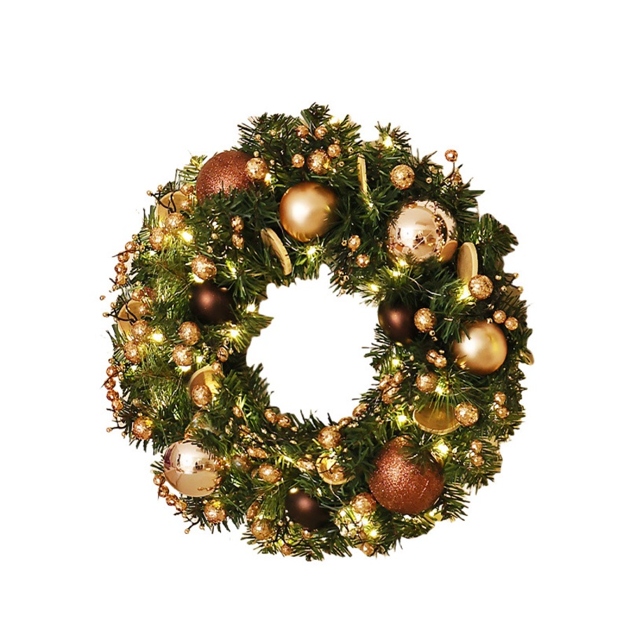 Catzon Christmas Wreaths with Light Artificial Wreath Holiday Decoration for Front Door-Brown