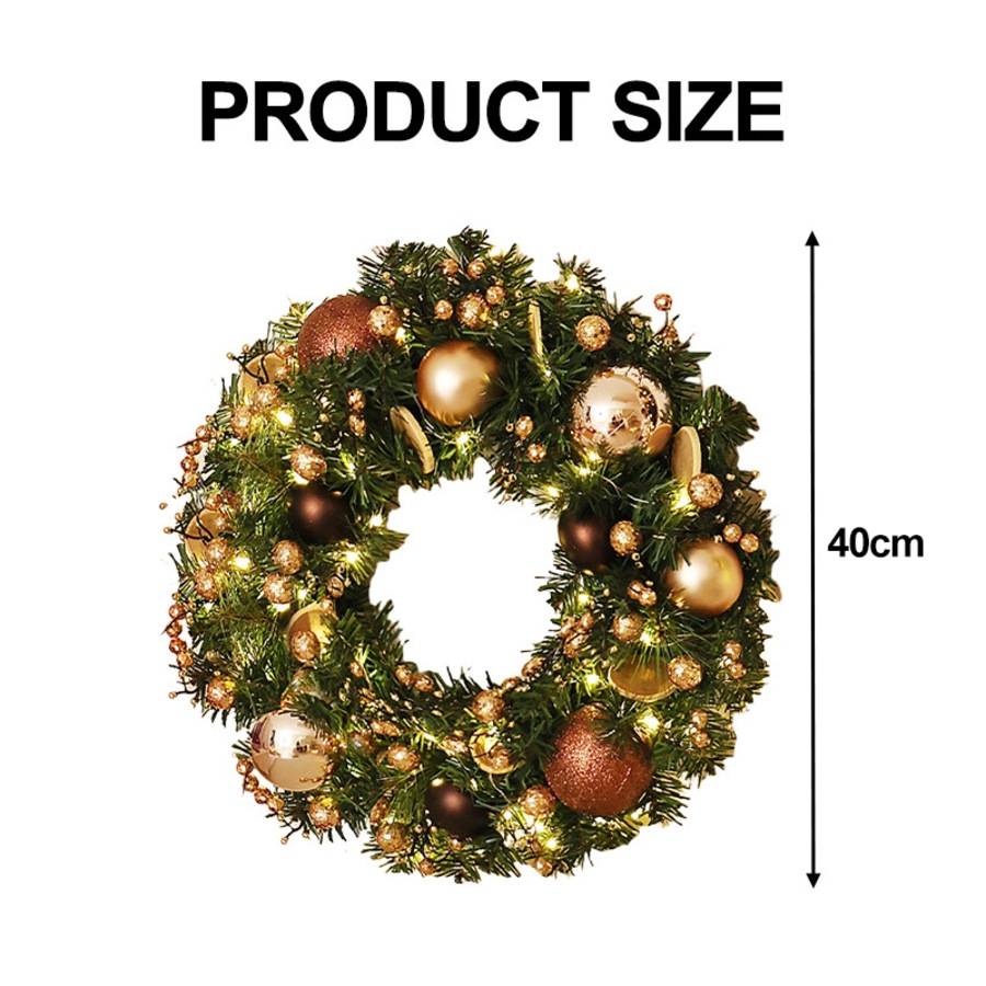Catzon Christmas Wreaths with Light Artificial Wreath Holiday Decoration for Front Door-Brown