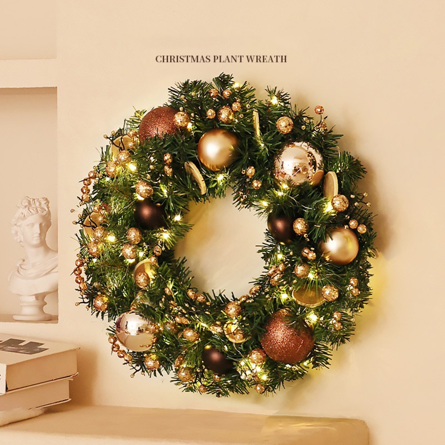 Catzon Christmas Wreaths with Light Artificial Wreath Holiday Decoration for Front Door-Brown