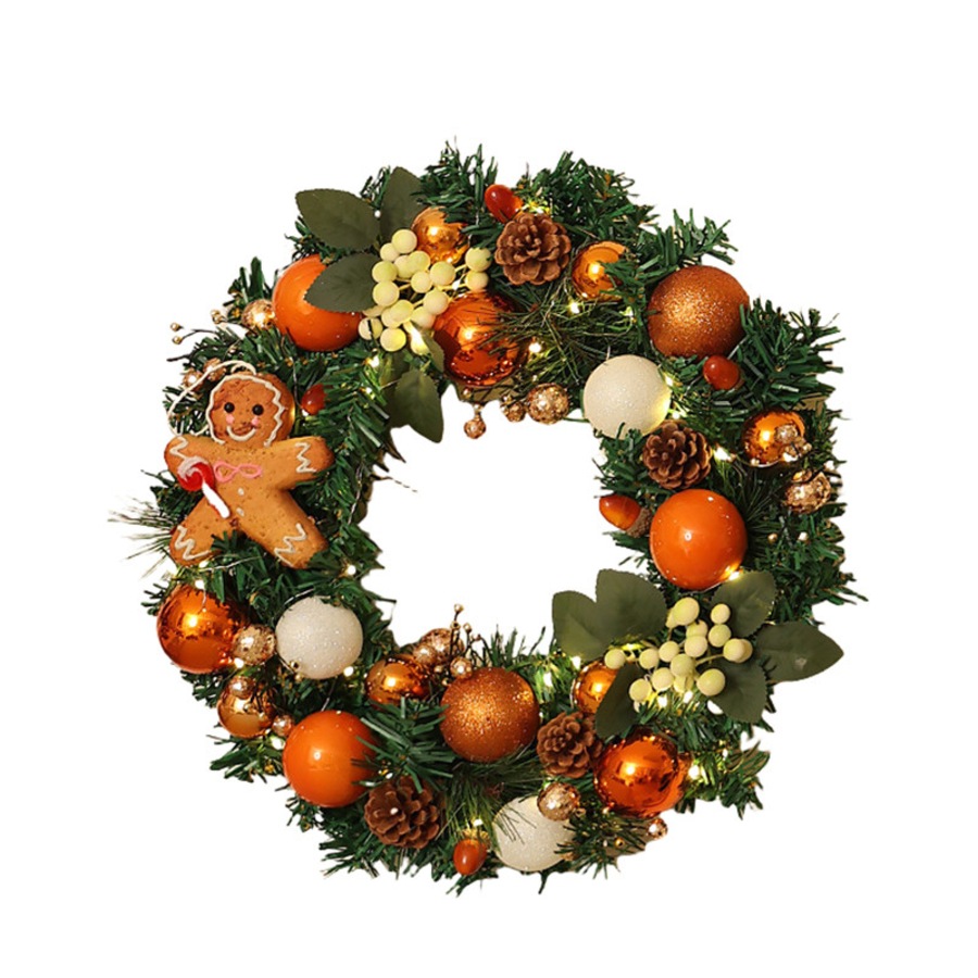 Catzon Christmas Wreaths with Light Artificial Wreath Holiday Decoration for Front Door-Champagne