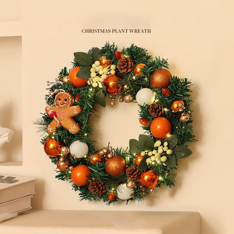 Catzon Christmas Wreaths with Light Artificial Wreath Holiday Decoration for Front Door-Champagne