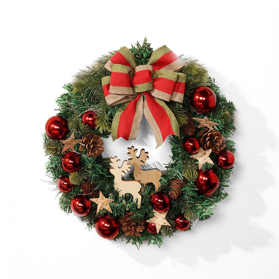 Catzon Christmas Wreaths with Light Artificial Wreath Holiday Decoration for Front Door-Red