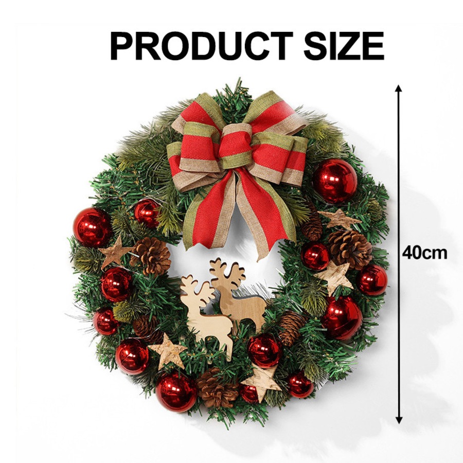 Catzon Christmas Wreaths with Light Artificial Wreath Holiday Decoration for Front Door-Red