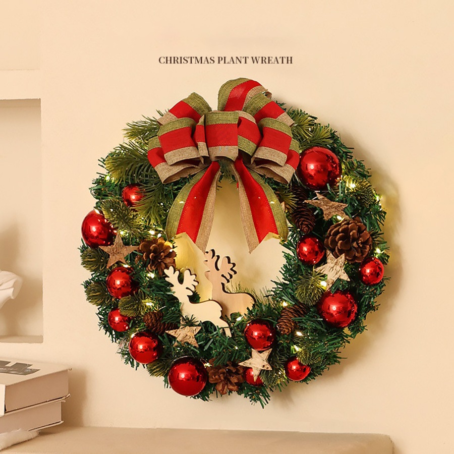 Catzon Christmas Wreaths with Light Artificial Wreath Holiday Decoration for Front Door-Red