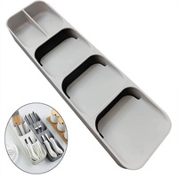 Catzon Compact Cutlery Organizer Kitchen Drawer Tray for Kitchen Drawer Holding Flatware Spoons Forks-Gray