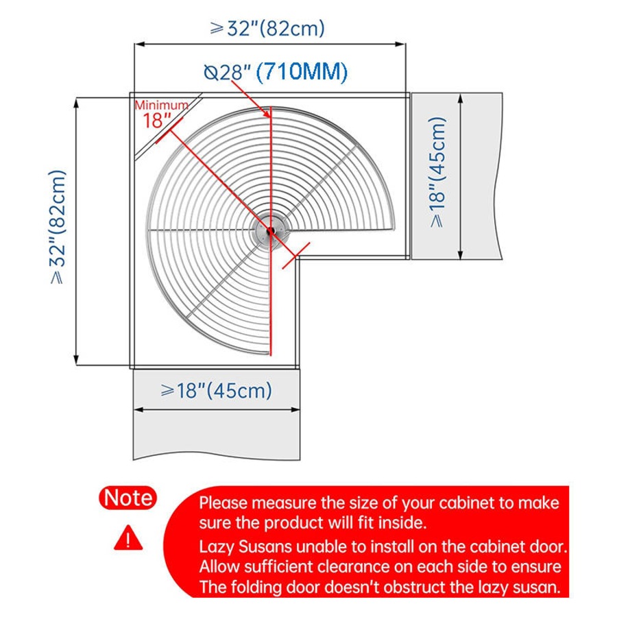 Catzon Corner Cabinet Lazy Susan Turntable 270 Degree Adjustable Height for Kitchen-710mm