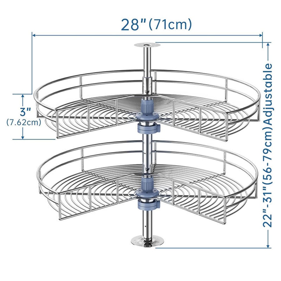 Catzon Corner Cabinet Lazy Susan Turntable 270 Degree Adjustable Height for Kitchen-710mm