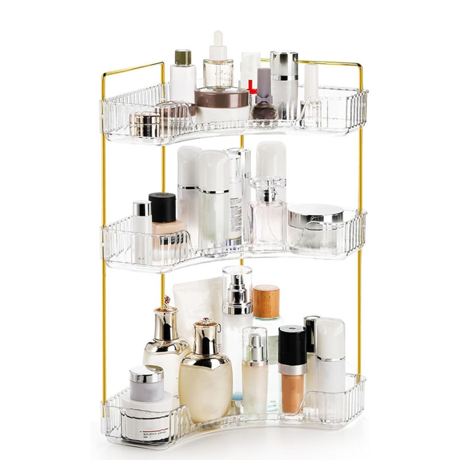 Catzon Corner Counter Shelf 3-Tier for Vanity Perfume Bathroom Organizers-Clear