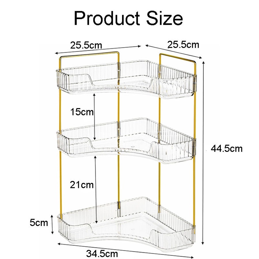 Catzon Corner Counter Shelf 3-Tier for Vanity Perfume Bathroom Organizers-Clear