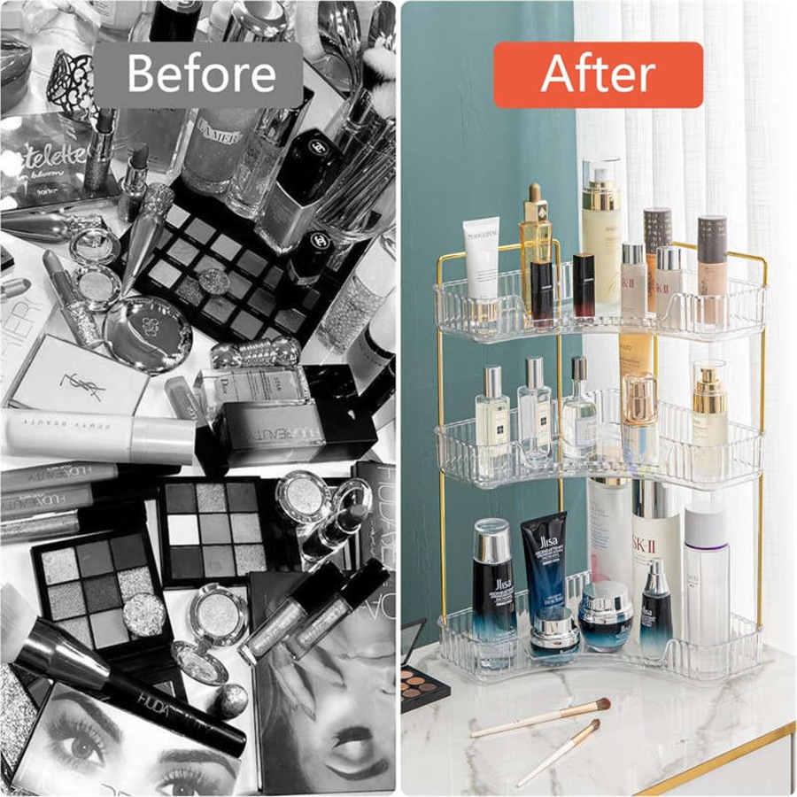 Catzon Corner Counter Shelf 3-Tier for Vanity Perfume Bathroom Organizers-Clear