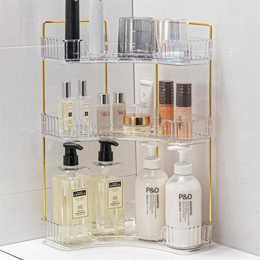 Catzon Corner Counter Shelf 3-Tier for Vanity Perfume Bathroom Organizers-Clear