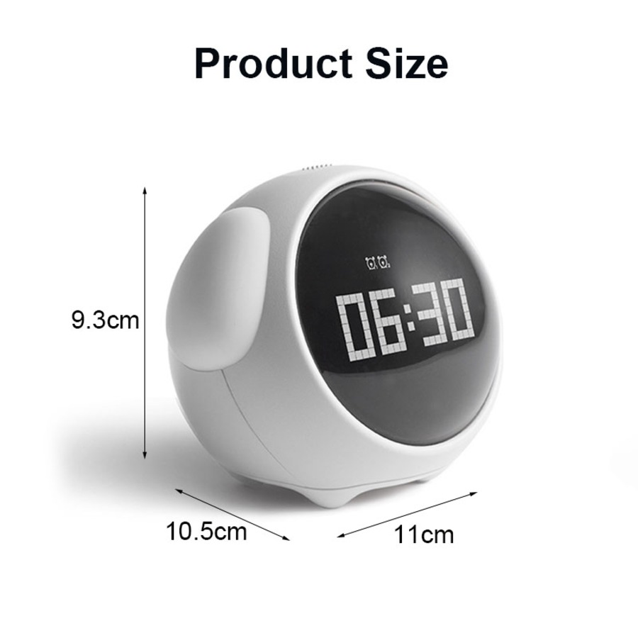 Catzon Cute Alarm Clock with Voice-Activated Night Light Wake Up Gift for Kids-White