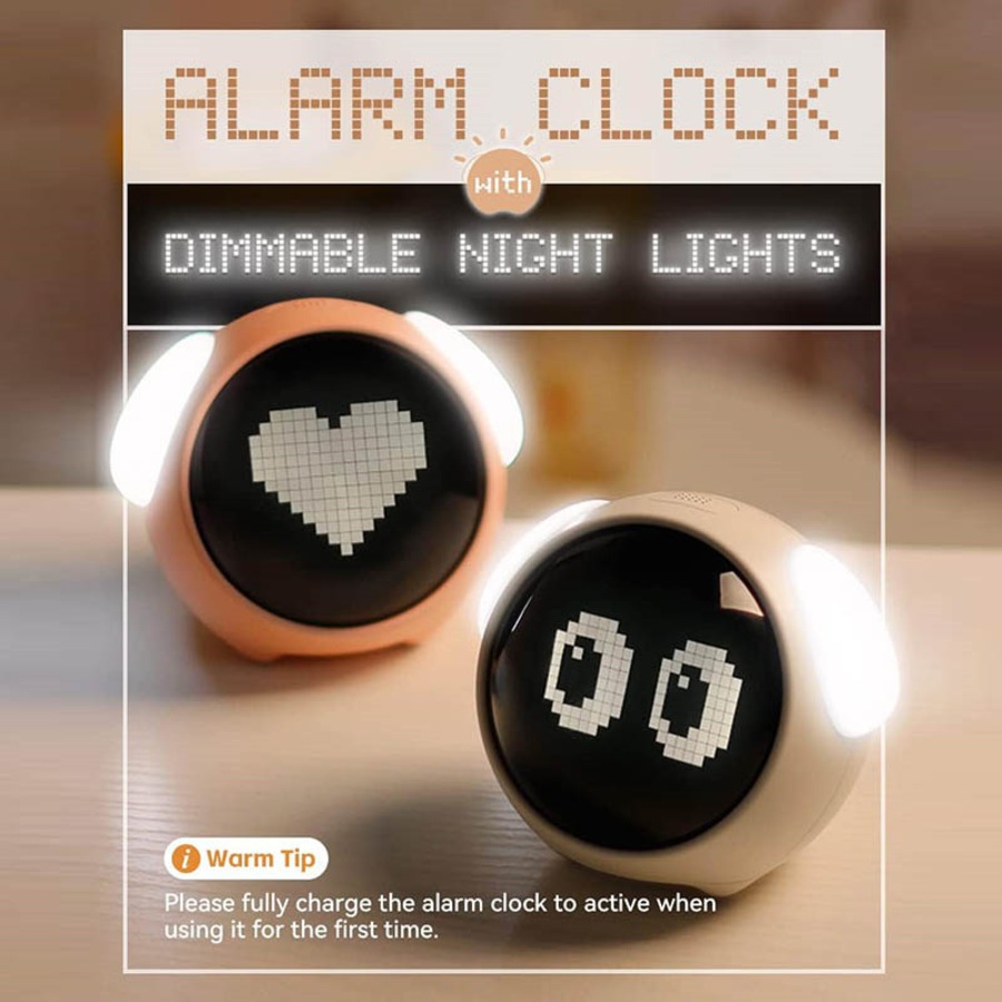 Catzon Cute Alarm Clock with Voice-Activated Night Light Wake Up Gift for Kids-White