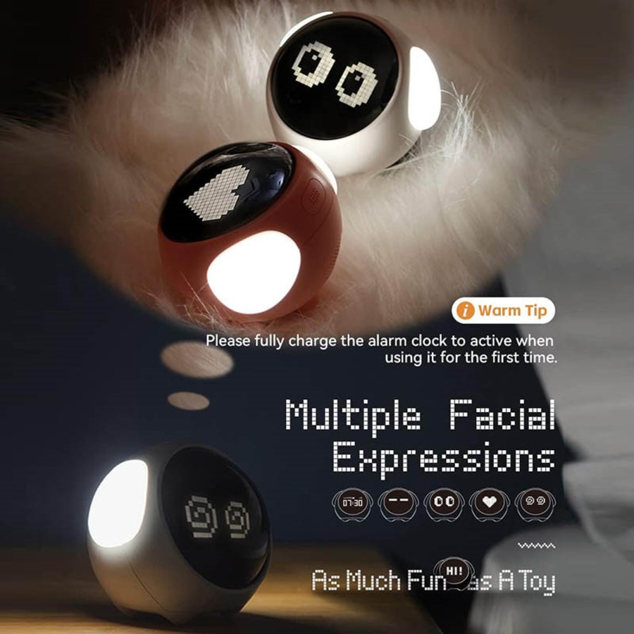 Catzon Cute Alarm Clock with Voice-Activated Night Light Wake Up Gift for Kids-White